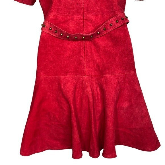 Karina Grimaldi Angelina Suede Leather Mini Dress in Ruby Size M