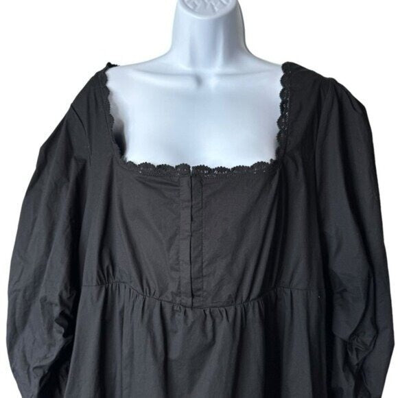 Pomander Place NEW Black Jenny Corset Puff Sleeve Cotton Mini Dress XS