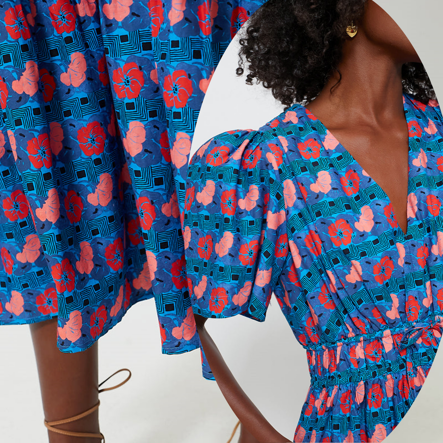 Tuckernuck NEW Retro Floral Mitchell Blue Red Empire Waist Maxi Dress Size XS