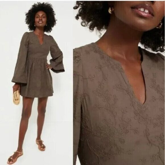 Hyacinth House | NEW Brown Becca V-Neckline Bell-Sleeved Mini Dress Size S