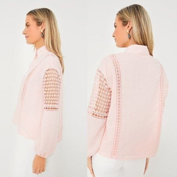 Tuckernuck | NEW Pink Salt Eyelet Jane Long Blouson Sleeve Blouse Size M