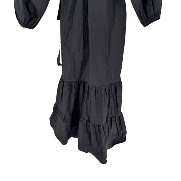 Tuckernuck NEW Black Lyles 3/4 Sleeve Belted Classic Cotton Maxi Dress Size L