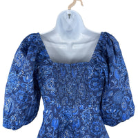 Hyacinth House NEW Blue Mod Paisley Bianca Puff Sleeve Mini Dress Size XXS