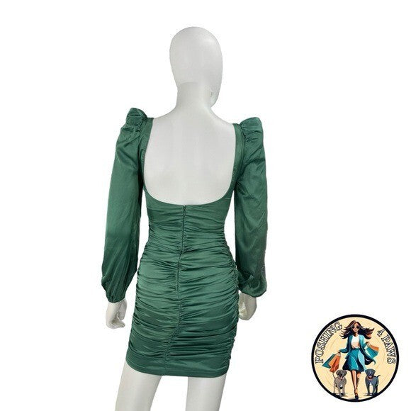 More to Come NEW Green Blaire Long Sleeve Satin Party Mini Dress Size XXS