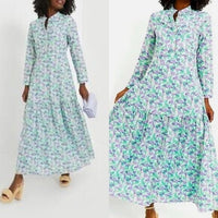 Hyacinth House NEW Aqua Bellflower Multi Floral Long Sleeve Maxi Dress Size XS