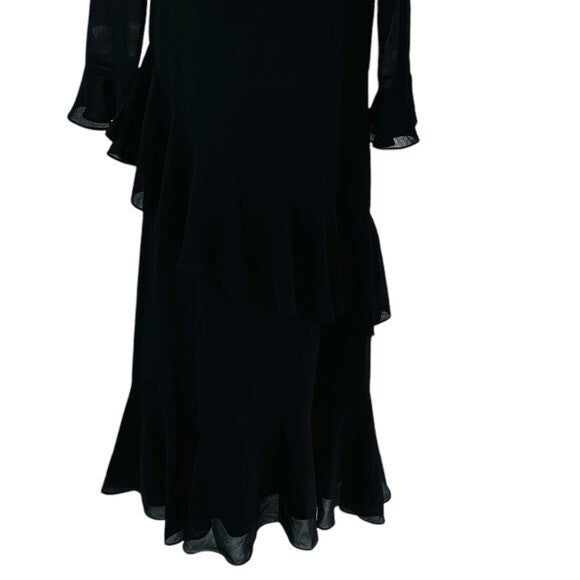 Tuckernuck NEW Black Sasha Long Sleeve Formal Ruffle Party Midi Dress Size XS