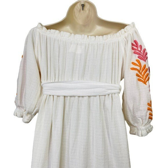 Sundress | Poly Dress in Tulum White & Mix Red Embroideries Size M/L
