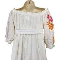 Sundress | Poly Dress in Tulum White & Mix Red Embroideries Size M/L