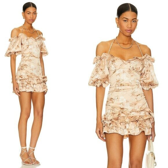 Majorelle NEW Marbella Satin Floral Off the Shoulder Party Mini Dress Size XXS