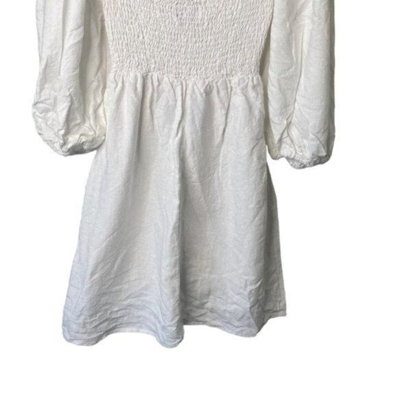 Tuckernuck NEW White Annie Linen Puff Sleeve Classic Smocked Mini Dress Size XS