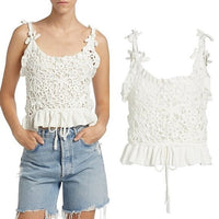 Farm Rio NEW White Flowers Crochet Handmade Peplum Scoop Neck Top Size XL