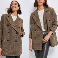 Tuckernuck NEW Brown Houndstooth Kensington Winter Wool Pea Coat Size XL