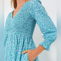 Pink City Prints NEW Blue Isabel Maxi Dress Ocean Ditsy Flower Size XS
