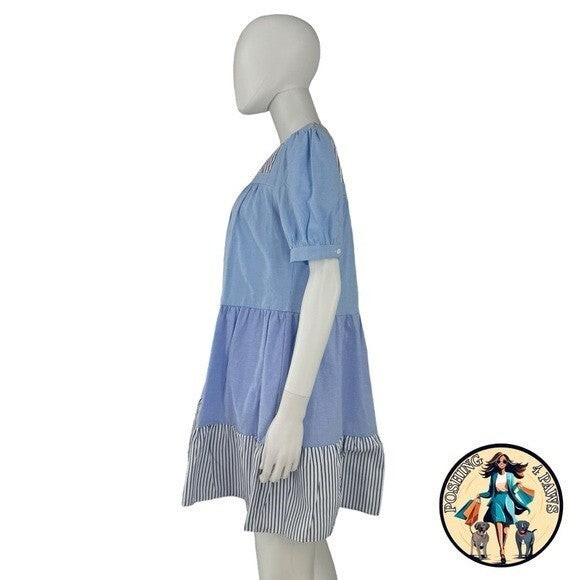 Tuckernuck English Factory NEW Blue Tiered Quinn Relaxed Fit Mini Dress Size S
