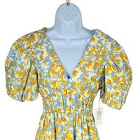 Hyacinth House NEW Blue and Orange Floral Puff Sleeve Pauline Midi Dress XXS