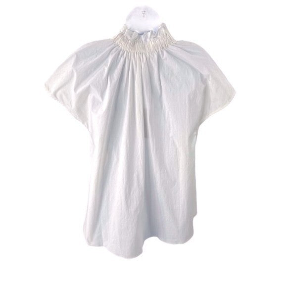 Pomander Place | NEW White Rae Ruffle Collar Short Sleeve Blouse Size S