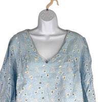 Tuckernuck NEW Airy Blue Eyelet Daniella Lace Flared sleeve Blouse Top Size XXL