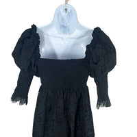 O.P.T. NEW Black Wednesday Cotton Eyelet Puff Sleeve Midi Dress Size XS
