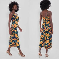 Hyacinth House NEW Navy & Marigold Floral Ruffle Margot Maxi Dress Size M