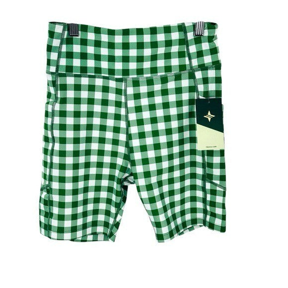 Tuckernuck NEW Sport Trellis Gingham Green White Biker Athletic 6" Shorts Size S
