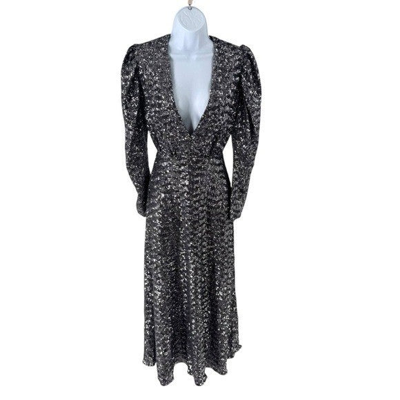 BORGO DE NOR NEW Bernadette Sequin Crepe Formal Long Sleeve Maxi Dress Size XS
