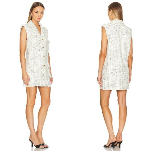 Anine Bing NEW Aiden Ivory Tweed Sleeveless Retro Classic Mini Dress Size XS