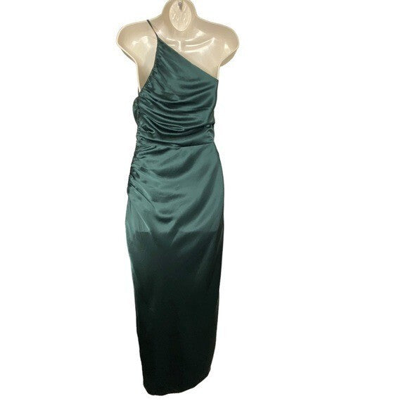 The Sei X REVOVLE NEW Green One Shoulder Silk Formal Cocktail Midi Dress Size 0