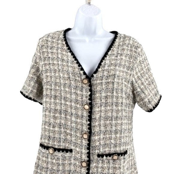 Pomander Place NEW White Tweed Retro Josephine Mini Dress in White Black Size M