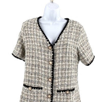Pomander Place NEW White Tweed Retro Josephine Mini Dress in White Black Size M