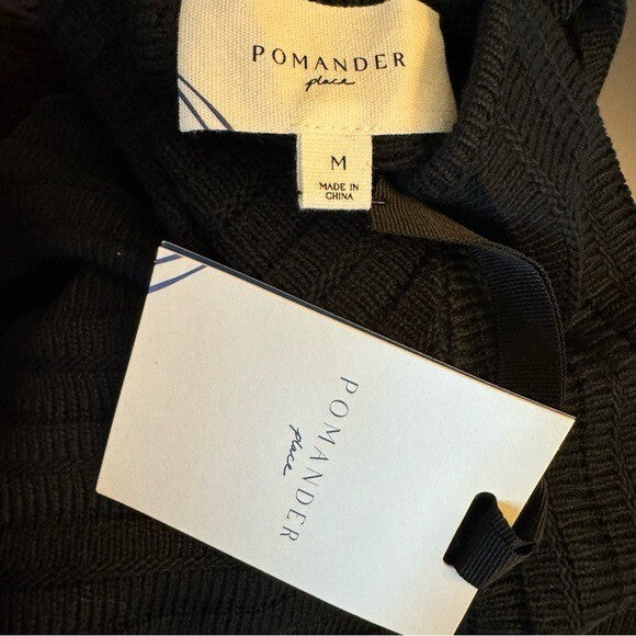 Pomander Place NEW Black Adi Long Belle Sleeve Ribbed Knit Mini Dress Size M
