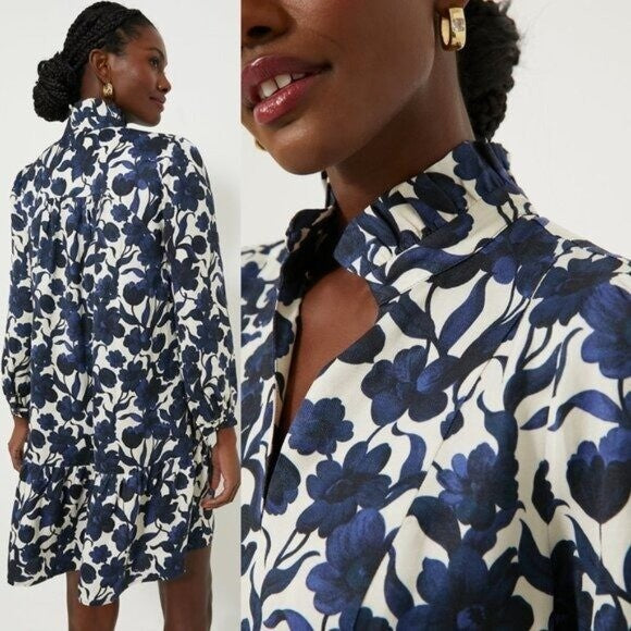 Tuckernuck NEW Blue Poppy Palmerston Drop Waist Long Sleeve Mini Dress Size L