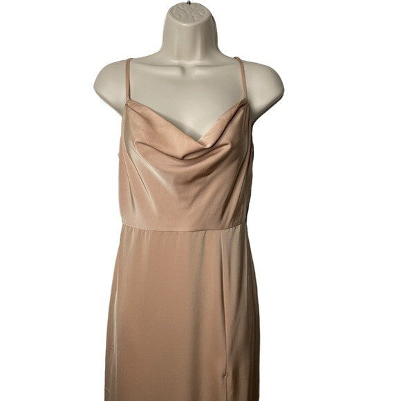 NBD | Lila Formal Draped Slit Party Cocktail Long Dress Gown Champagne Size XS