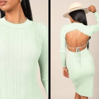 Petal & Pup NEW Milleri Knit Bodycon Open Back Dress in Sage Green Size 6