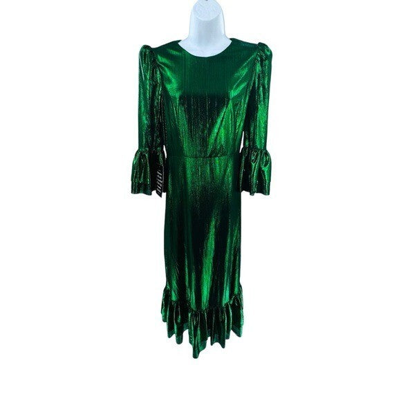 Pomander Place | NEW Emerald Crinkle Lurex Lillith Maxi Dress Size M