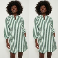 Tuckernuck Pomander Place NEW Green Stripe Linen Maryse Mini Caftan Dress Size M