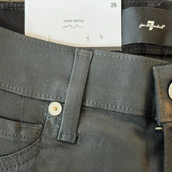 7 For All Mankind | NEW High Waist Ankle Skinny Black Coated Denim Jeans Size 26