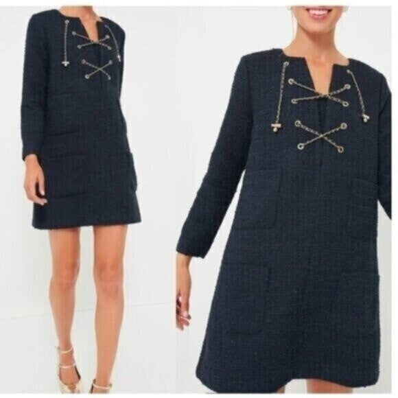 Tuckernuck | NEW Navy Tie Tweed Kelly Notched Neckline Mini Dress Size XXL