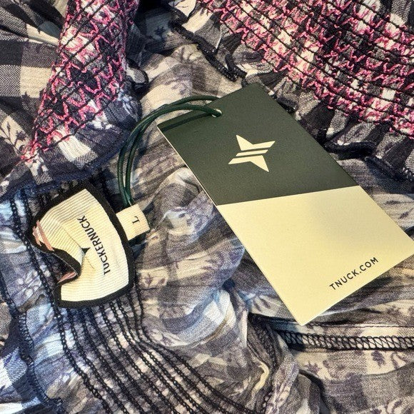 Tuckernuck NEW Tnuck Beach Embroidered Blue Check Gingham Toulon Coverup Size L