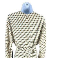 Tuckernuck NEW Tan Ocean Spray Geo Bex Long Sleeve Belted Midi Dress Size XXL
