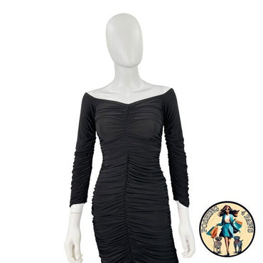 Norma Kamali Off Shoulder Slinky Jersey Stretch Bodycon Dress in Black Size S