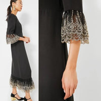 Pomander Place NEW Black Lillith Gold Lace Formal Maxi Dress Size S