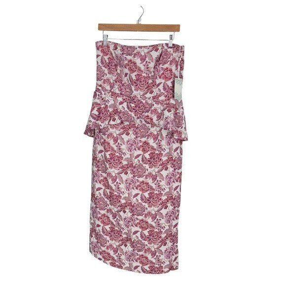Hyacinth House NEW Rosewood Floral Roxanne Strapless Formal Midi Dress Size XL