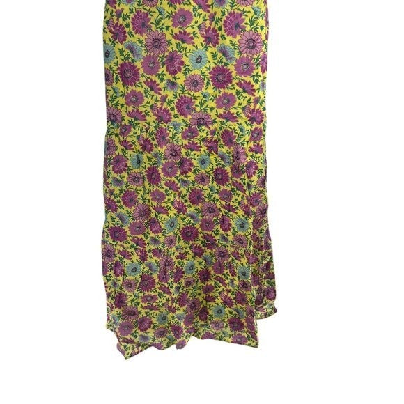 Banjanan NEW Poppy Puff Sleeve Daisy Floral Yellow Purple Maxi Dress Size M