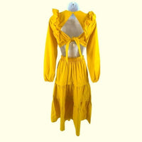 Petal and Pup NEW Yellow Mariga Long Sleeve Frill Shoulder Midi Dress Size XS