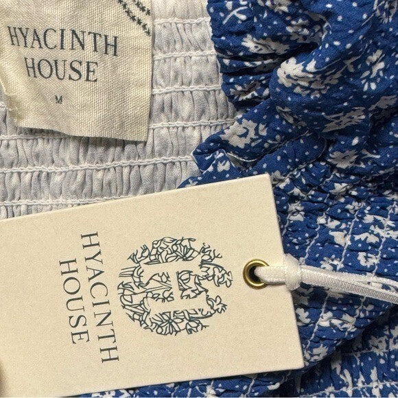 Hyacinth House NEW Blue Micro Floral Smocked Short Sleeve Mini Dress Size M