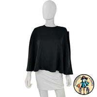 Tuckernuck NEW Black Selma Satin Twill Cape Flowy Round Neck Blouse Top Size M