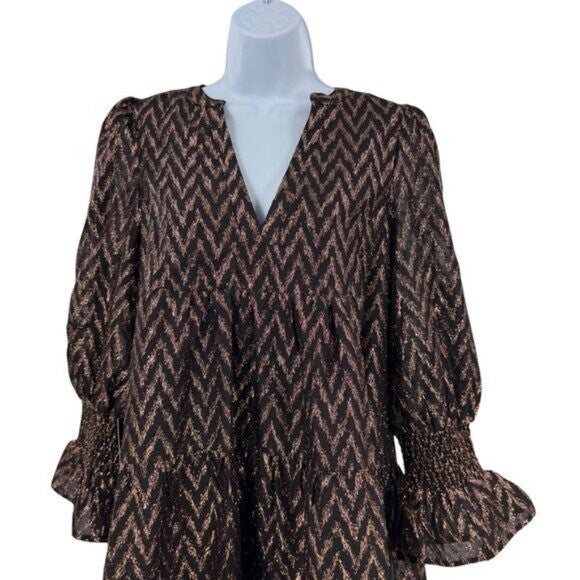 Pomander Place NEW Metallic Ikat Kenzo Long Sleeve Relaxed Fit Mini Dress Size L