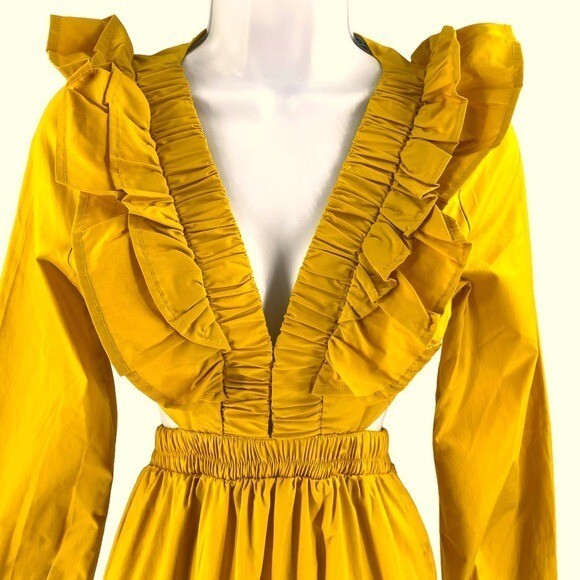 Petal and Pup NEW Yellow Mariga Long Sleeve Frill Shoulder Midi Dress Size XS