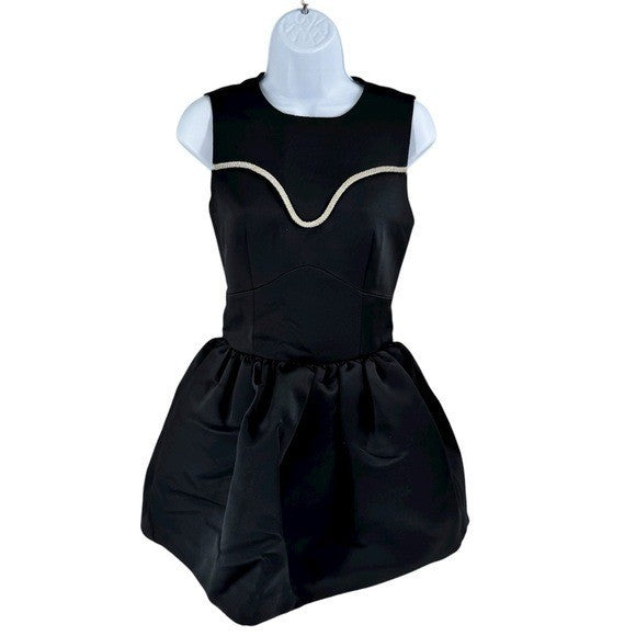 Tanya Taylor Black Noaki Embellished Sleeveless Drop Waist Mini Dress Size 0