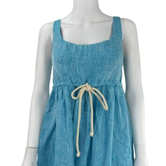 Pomander Place NEW Aqua Blue Sabella Linen Casual Mini Dress Size XS